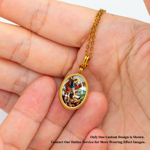 GIVELUCK Ciondolo Personalizzato con Icona Ortodossa di Santa Maria Goretti in Acciaio Inox Placcato Oro 18K, Medaglia del Santo Patrono della Purezza e della Perdono - Product Image 3