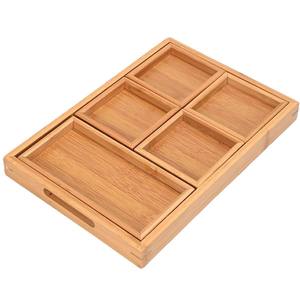 Juego de 6 cajas de almacenamiento de bambú con múltiples compartimentos y bandeja de bambú para uso doméstico, que incluye cajas para té y aperitivos y cajas de almacenamiento. - Product Image 1
