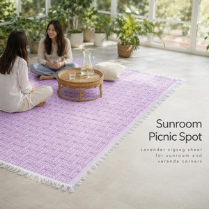 Tappetino da Picnic per Esterni con Motivo a Zigzag Lavanda, Bordo Frangiato, per <span class=keywords><strong>Veranda</strong></span>, Giardino, Frutteto, Misure Personalizzabili, Produzione su Ordinazione - Product Image 5