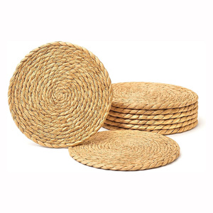 Tapis de table naturel fait à la main napperon tissé en jacinthe d'eau tapis tressé rond résistant à la chaleur isolation chaude tapis antidérapant - Product Image 1