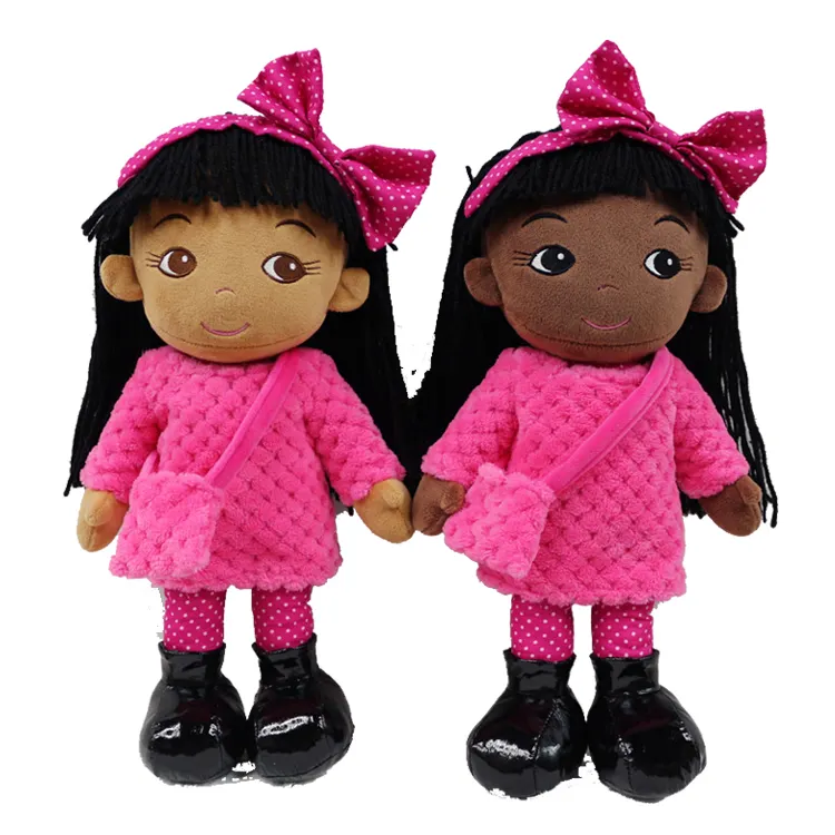 18 polegadas Rosa Americano Africano Pano Menina Boneca de Pano Fashion Dress Up Costume Bonito Stuffed Boneca De Pelúcia Macia de Bebê Preto