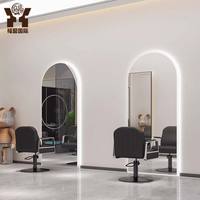 Miroir de Salon de Beauté Personnalisé avec Cadre en Verre, Miroir Simple Moderne pour Barbier avec Éclairage LED, Poste de Coiffure de Haute Qualité