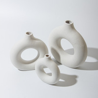 Vase de fleur de donut, anneau rond de luxe, vase d'art nordique, décoration créative en céramique, ensemble de vase en céramique de mariage moderne