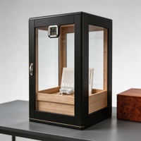 Humidor vertical pour cigares avec logo personnalisé, plateau en cèdre espagnol, fenêtre en verre, hygromètre numérique, poignée métallique, présentoir de rangement pour cigares