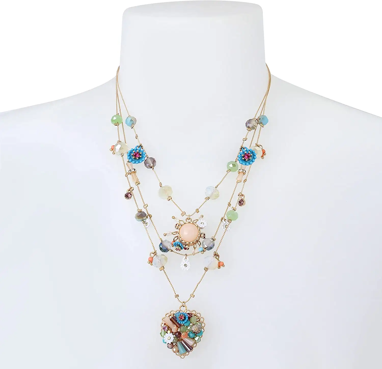 Gewebte gemischte mehrfarbige Perle Blume Herz Illusion Halskette Modeschmuck Geschenk für Frauen