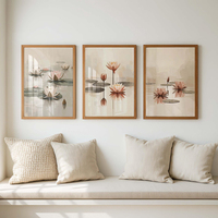 HAOWAI OEMODM Ensemble de 3 tableaux muraux neutres Lotus, Art mural Zen Nénuphar, Affiche de lotus, Décoration murale botanique minimaliste