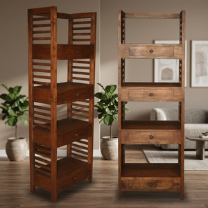 Elegant Antique Solid Teak Wood Book Rack Living Room <b>Display</b> <b>Cabinet</b> W60xD35xH180cm for Home or Kitchen Furniture - Product Image 2