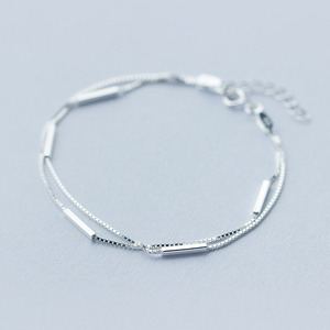 Joyería minimalista temperamento S925 <span class=keywords><strong>plata</strong></span> esterlina doble capa caja cadena encanto pulsera geométrica <span class=keywords><strong>palo</strong></span> pulsera - Product Image 1
