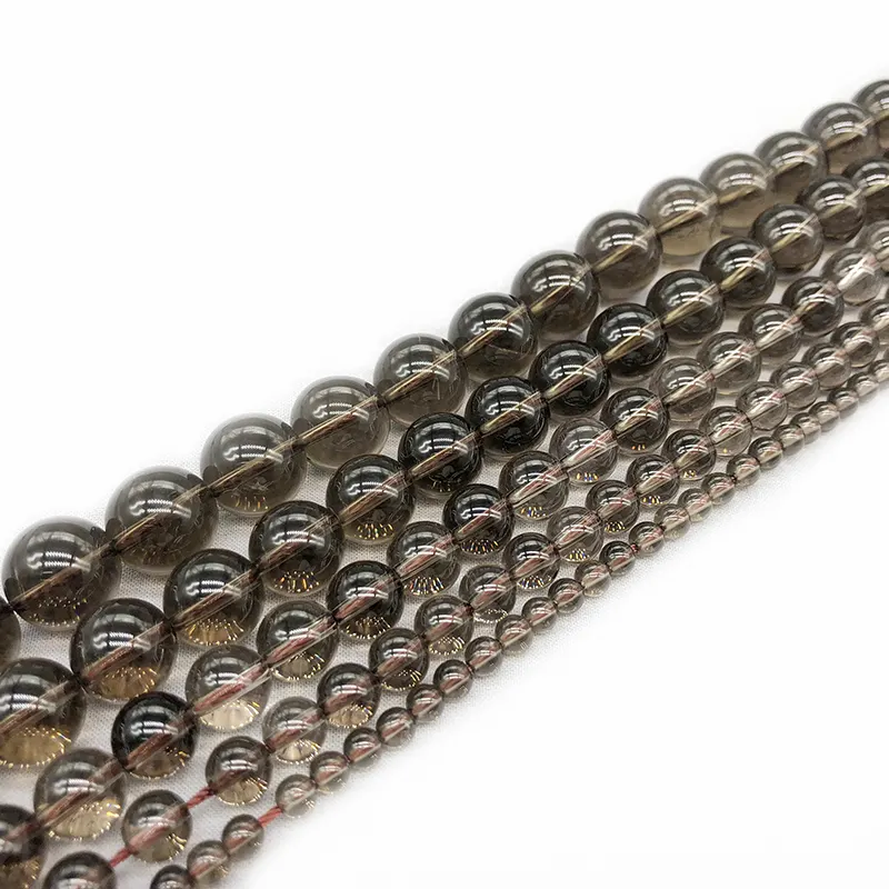 Perles rondes en pierre de Quartz fumé, 4 6 8 10 12mm, pour la fabrication de bijoux, bricolage, Bracelet en verre, Perles en cristal, vente en gros, pièces