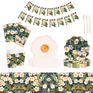 DAMAI - Juego de Platos de Papel Desechables Personalizados con Tema de Flores Blancas para Fiesta de Té de Primavera, Decoración para Fiesta de Té, Artículos para Fiesta - Product Image 1