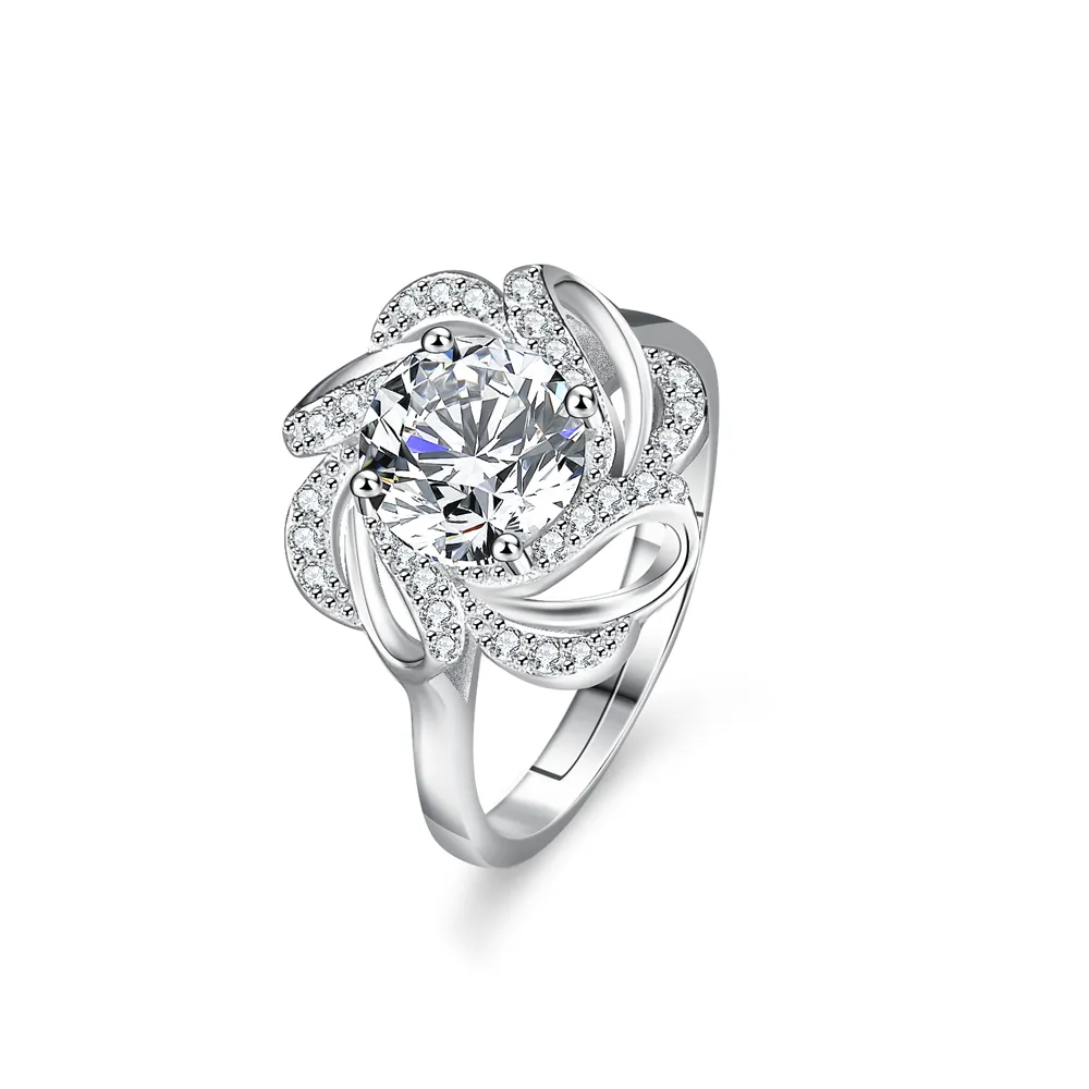 Xu Hướng 2024 Đồ Trang Sức Cánh Hoa Thiết Kế 3-Carat Moissanite Kim Cương Nhẫn 925 Sterling Silver Bạch Kim Engagement Rings Set