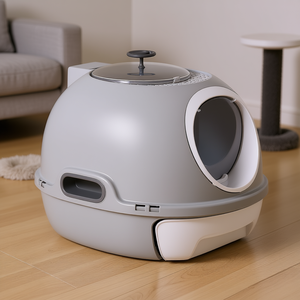 Skylight Gray Cat Litter <b>Box</b> <b>Round</b> 65L With Lid Enclosed Drawer Design For Cats - Product Image 2