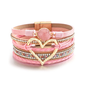Charme en gros style bohème zircon réglage multicouche slap wraps coeur <span class=keywords><strong>bracelet</strong></span> en <span class=keywords><strong>cuir</strong></span> pour les femmes - Product Image 2