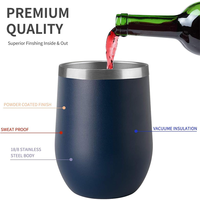 Vente en gros de gobelets à vin modernes en acier inoxydable de 12 oz avec couvercles et poignée, à double paroi, isolés sous vide, pour sublimation en gros, pour fêtes