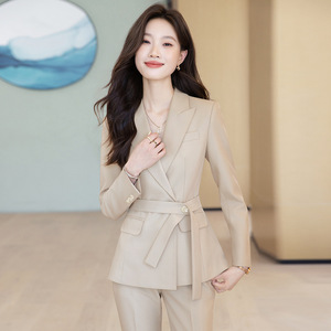 Women's Suit <b>Set</b> Full Sleeve Notched Collar Worsted Fabric Autumn Anti-Wrinkle <b>Office</b> Lady Professional Attire - Product Image 1