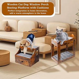 Premium Quality Custom Made Solid Dog Window Perch with Stairs Multi-Layer Dog <strong>Bunk</strong> <strong>Bed</strong> with Bedside Drawers - Product Image 3