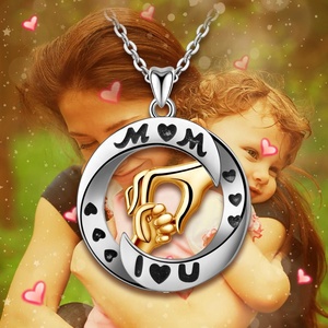 Plata de Ley 925 del Día de la madre hijo hija mano colgante collar - Product Image 5