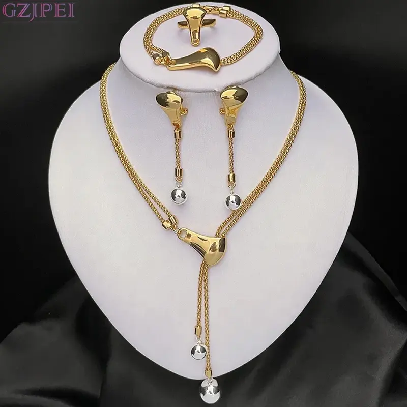 Dubai Costume Bridal Chain Jewelry Sets 24k Gold Plated Luxury Jewellery Lovers Wedding Jewelry Set for Women
