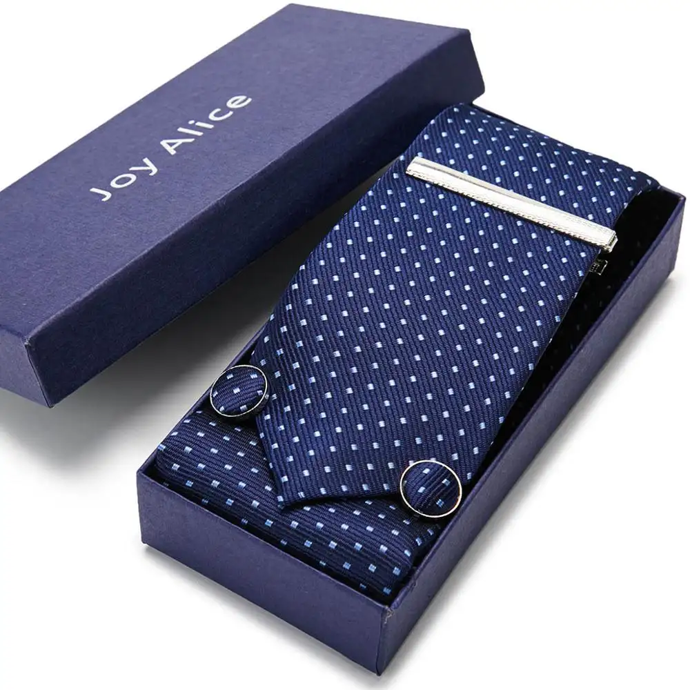 Custom Gift box Men`s Tie Silk Necktie Hanky Cufflink&Clips Set For Men`s Wedding Party Business