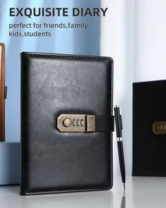 Designed Address Book Style Password Protection <b>Spiral</b> <b>Bound</b> A3 PU Leather <b>Notebook</b> Embossed Cover Logo 80 Sheets Promotional - Product Image 2