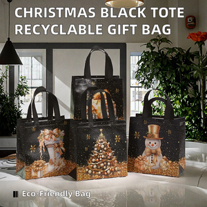 Sac fourre-tout noir de Noël de la marque Autonomy en gros, sac de shopping non tissé recyclable, imprimé en couleur, taille personnalisable pour les fêtes - Product Image 2