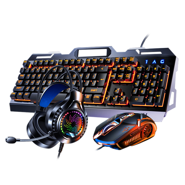 2023 New Arrivals Mechanical RGB Keyboard  Mouse Headphone Combo Wired Desktop 104 Key Gaming Keyboard for Pc Computer case