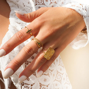 Anillo Geométrico Cuadrangular de Acero Inoxidable con Bisel de Piedra Natural, Joyería de Moda Unisex, Regalo - Product Image 2