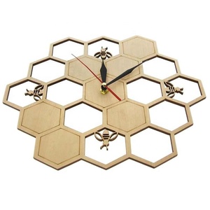 Cut Wood <strong>Clock</strong> Honey <strong>Bee</strong> on Honey Comb Hexagon Nature Watch Wall <strong>Clock</strong> Geometric Kitchen Art Decor - Product Image 1