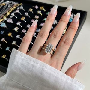 Dylam <b>Dainty</b> 925 Sterling Silver Rhodium 18K Gold Plated Double Layer Eternity Band Rectangle 5A Cubic Zirconia Jewelry <b>Rings</b> - Product Image 4
