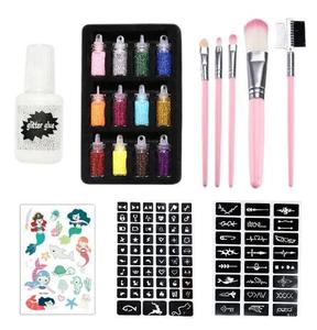 <strong>Kids</strong> Adult Party Glitters Makeup Brushes Set 12 Color Face Body Temporary Stickers Glitter <strong>Tattoo</strong> <strong>Kit</strong> - Product Image 1