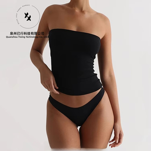 Top court sexy en maille unie avec logo personnalisé, haute élasticité, 95% polyester, 5% élasthanne, classique, bandeau, tube top pour femme - Product Image 1