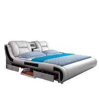 Canapé-lit moderne réglable 1,8 m en cuir souple écologique multifonctionnel avec rangement gain de place