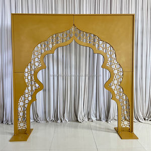 SMOOTH Arabic Gold Metal Arch <b>Stand</b> LED Event Stage <b>Backdrop</b> Decoration Celebration Props Entrance Arch with led Light - Product Image 3