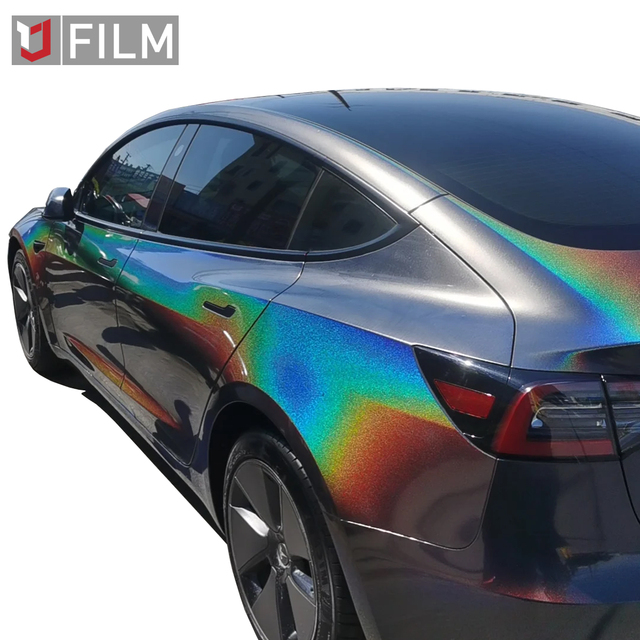 PVC PET Car Wrap Stickers 1.52*17M/5*56FT Size Self-adhesive Glossy Holographic Diamond Laser Black Grey Wrap Vinyl for Cars