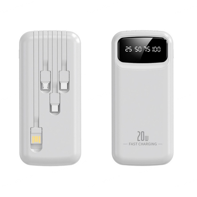 Portable Mini Power Bank 20000mah PD 22.5W USB-C Output LED Digital Display Built in Cable Power Banks