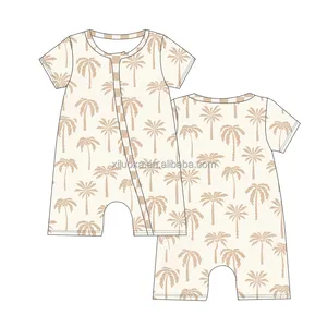 Pyjama barboteuse court en bambou avec motif de palmier et damier personnalisé pour enfants Shorties et garçons