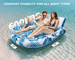 Pool Lounger for 1 2 3 Persons Extra <b>Large</b> Tanning Recliner Float Chair with Backrest Footrest <b>Cup</b> Holder Pool Lake Beach - Product Image 3
