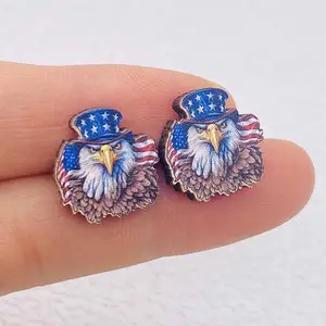 2024 American Election Independence Day Wood Earring Mini USA Star Flag Ear Stud