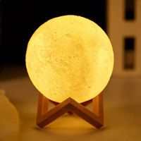 Lampe lunaire créative en PLA imprimée en 3D avec support en bois, couleur et taille personnalisables pour la décoration de chambre à coucher