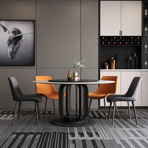 Table de salle à manger moderne et compacte, design simple, avec plateau en pierre sinterisée rotatif, gris brillant, pour 4 personnes - Product Image 1