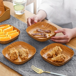Plateau carré en plastique, design bois, pour cuisine, fruits secs, gâteaux, assiettes à collation, vaisselle de table, bol de cuisine, plat de dîner - Product Image 5