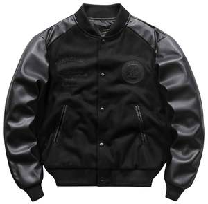Nouvelles vestes grande taille pour hommes avec manches en cuir de mouton Veste en satin Letterman avec logo personnalisé Enduit teint uni - Product Image 1