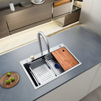SUS 304 acier inoxydable bol unique évier de cuisine robinet intelligent tasse laveuse égouttoir traitement de Surface couleur argent