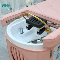 Fauteuil de lavage de cheveux rose thaïlandais pour spa, avec fonction de massage électrique pour pédicure, table de shampoing et lit de massage avec circulation d'eau et vapeur