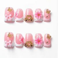 481-485 Faux ongles à presser faits main en forme de bec de canard, 10 pièces, réutilisables, en acrylique, pour enfants, motif carré artificiel