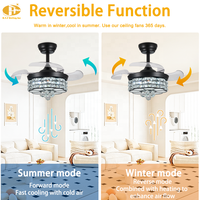 Kipas Angin Plafon Kristal Bilah PC Retractable Dengan Lampu LED Remote Control Motor DC LED Dapat Diredupkan untuk Restoran Dapur Kamar Tidur