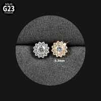Piercing F136 G23 en Titane, motif Tournesol à 12 pétales incrusté de CZ, à filetage interne et dos plat, pour oreille, lèvre, nez, cadeau de mariage