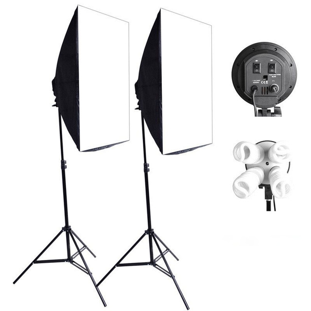 Yiscaxia Complete Photography Equipment 2x 4-Lamp Soft Box Light Kits Metal & Plastic Background Studio Photo Backdrop Set