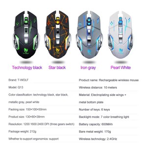 Ratón inalámbrico recargable para juegos con retroiluminación mecánica para deportes electrónicos, conexión USB ergonómica para diestros, silencioso para jugadores de <span class=keywords><strong>PC</strong></span> - Product Image 6