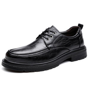 Leather Men's Oxfords <b>Round</b> Toe Lace-up Spring Wedding Dress Shoes <b>Cushioned</b> Rubber Sole Solid Color Business Formal Wear - Product Image 5